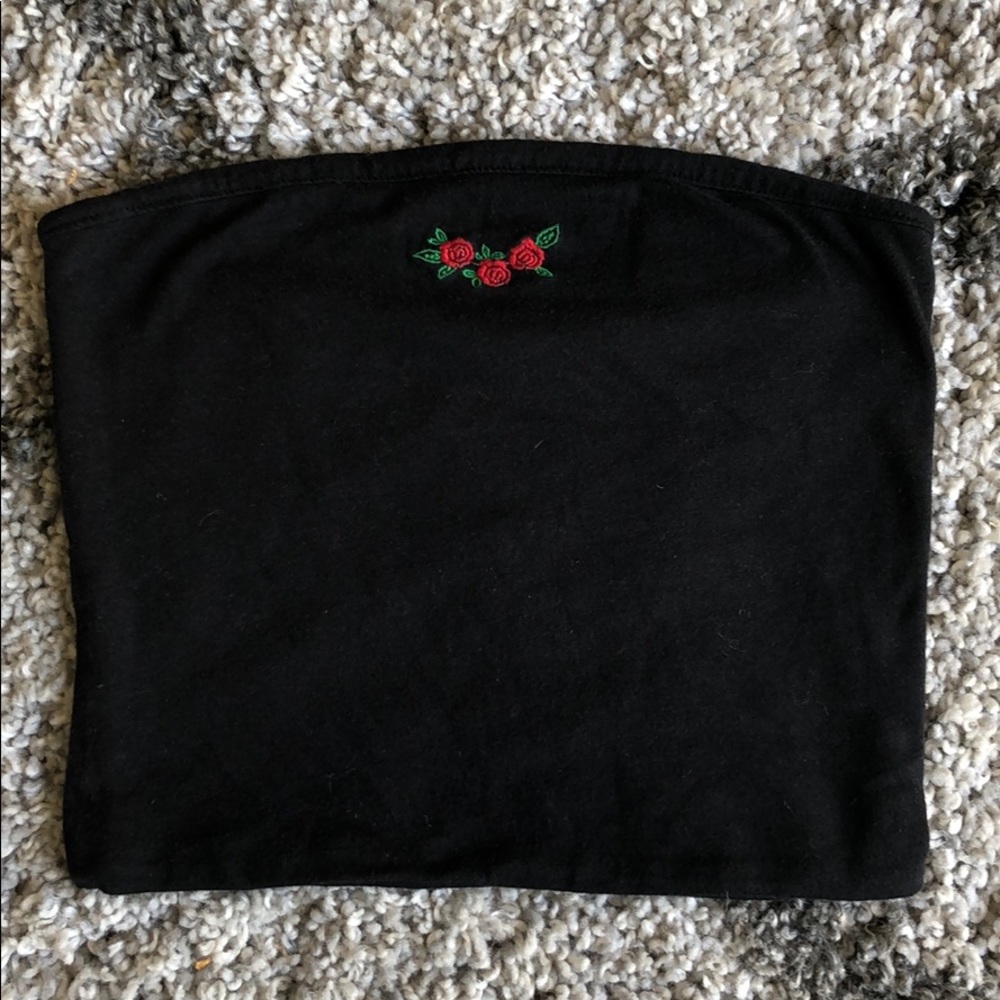 brandy melville rose embroidered tube top